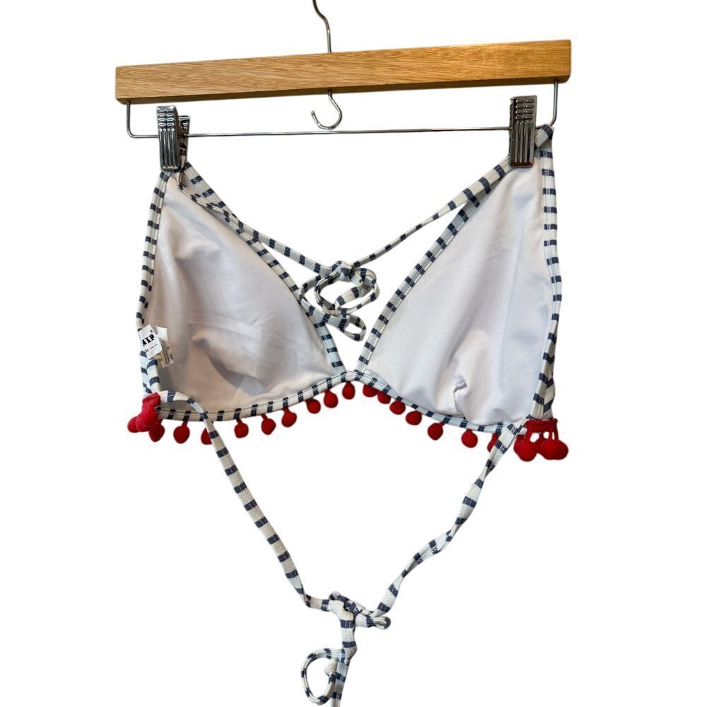 Cocoshop Nautical Striped Bikini Top‎ with Red Pom Pom Trim Swimwear XL - Picture 3 of 5